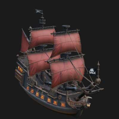 Red Sail Pirate Ship Model Design 2 3D Print Model