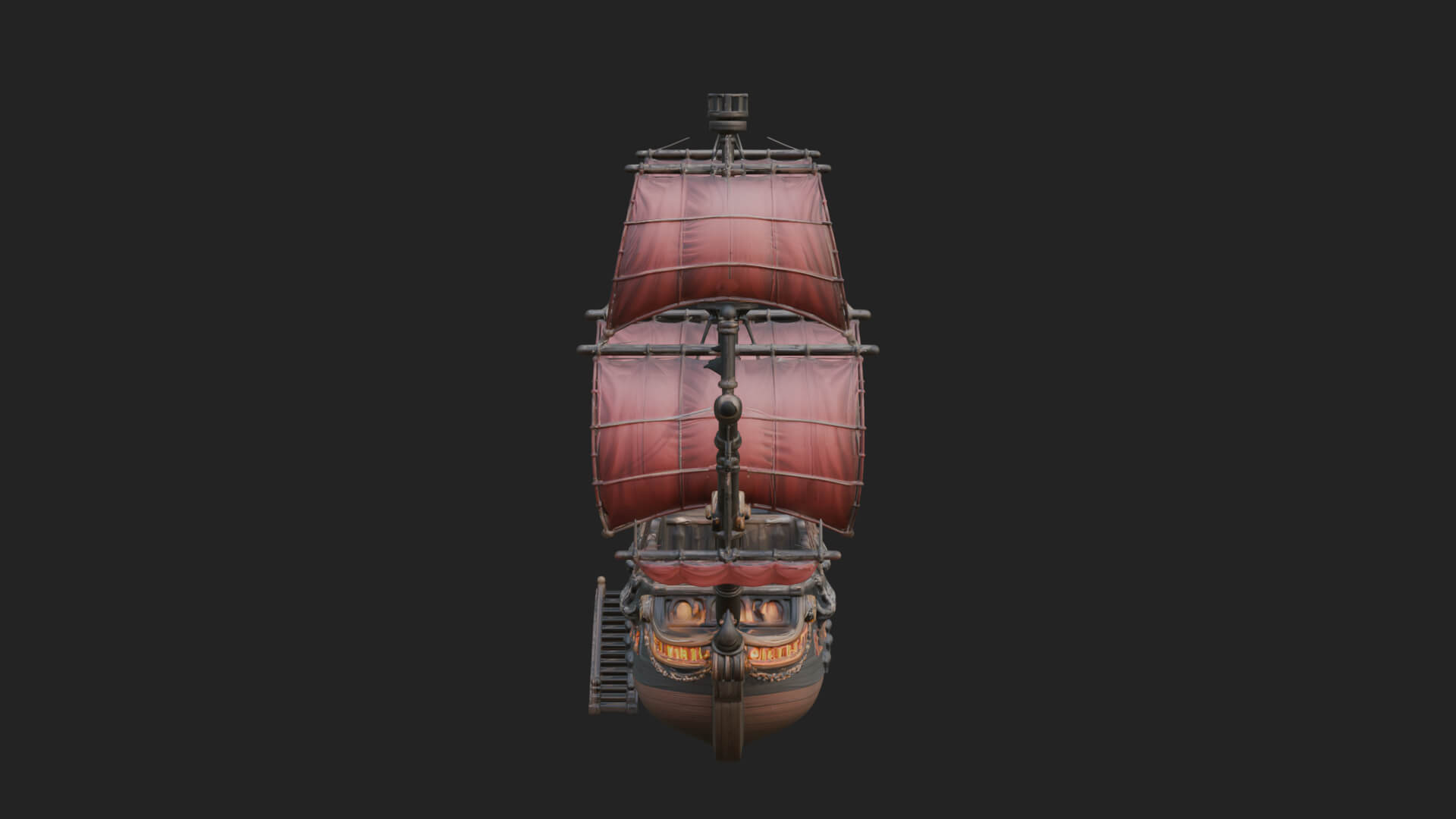 Red Sail Pirate Ship Model Design 3 3D Print Model 3D Model