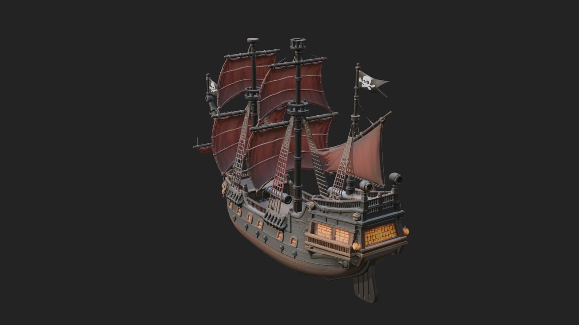 Red Sail Pirate Ship Model Design 3 3D Print Model 3D Model