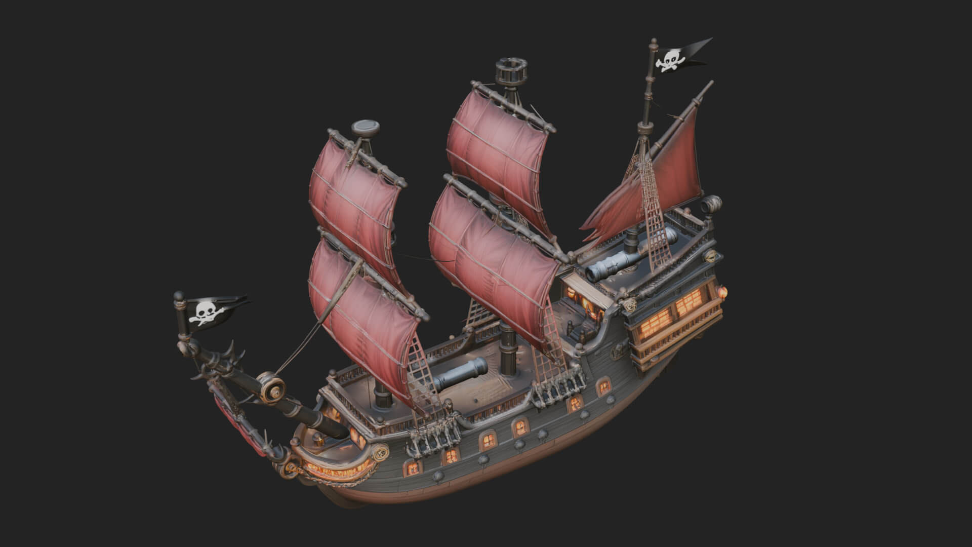 Red Sail Pirate Ship Model Design 3 3D Print Model 3D Model