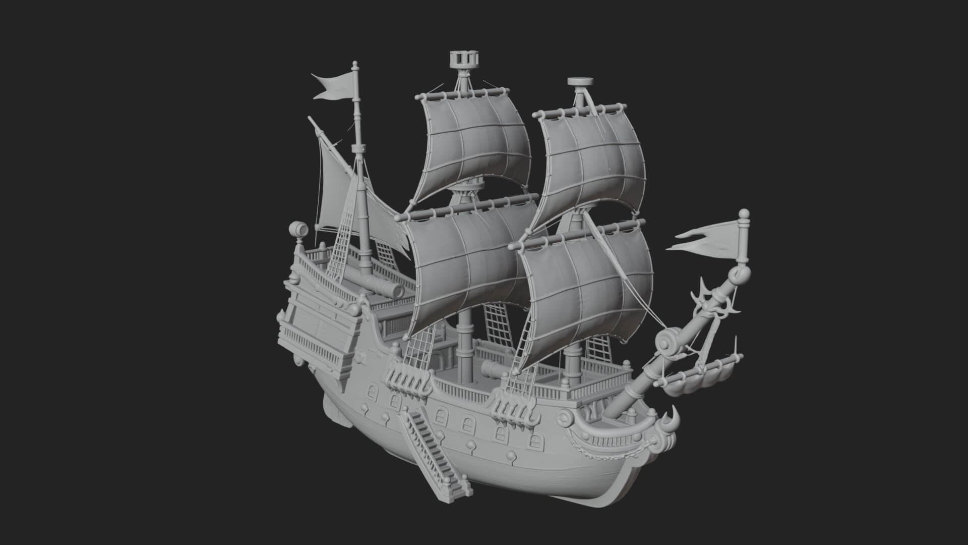 Red Sail Pirate Ship Model Design 3 3D Print Model 3D Model