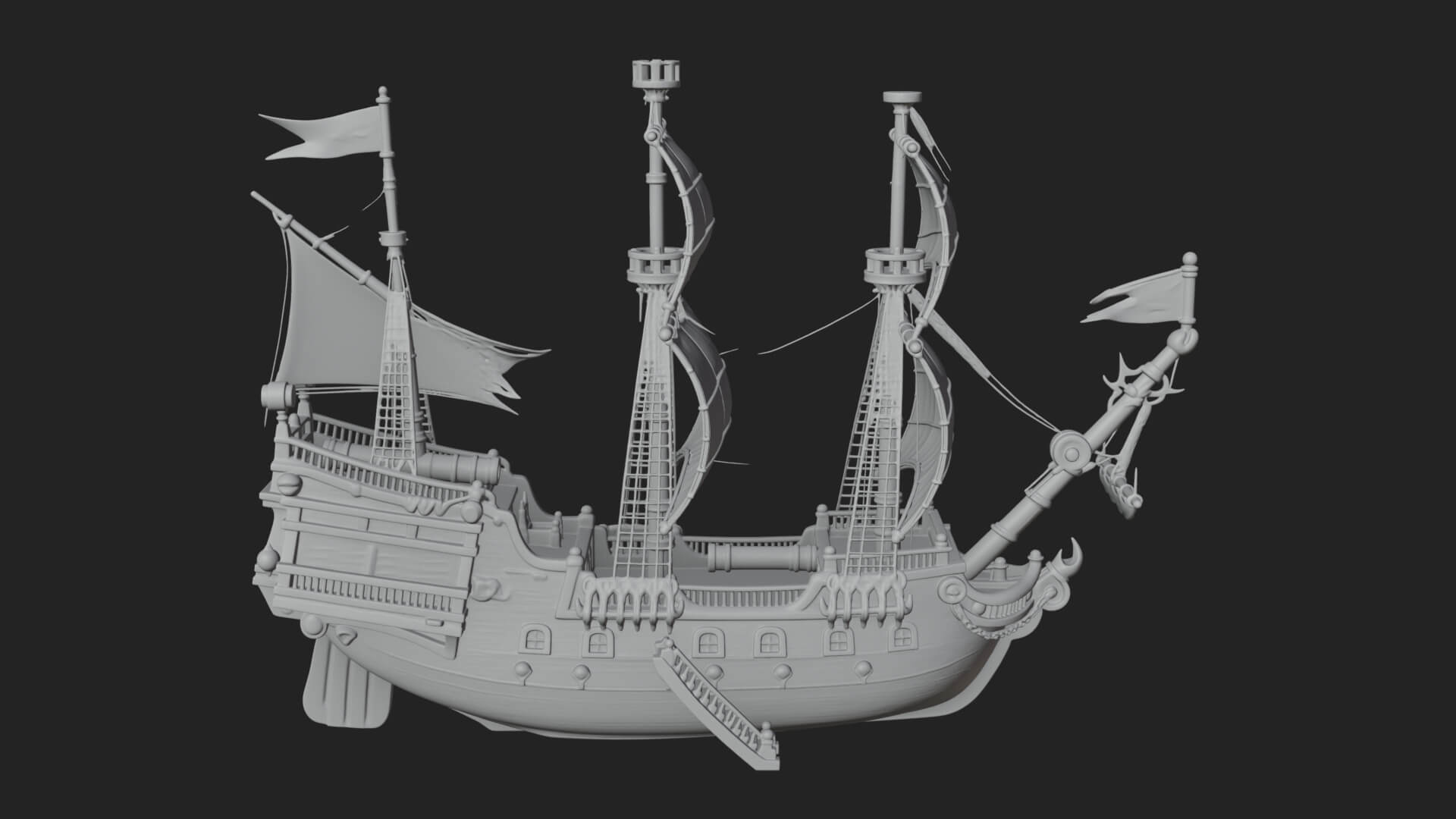 Red Sail Pirate Ship Model Design 3 3D Print Model 3D Model