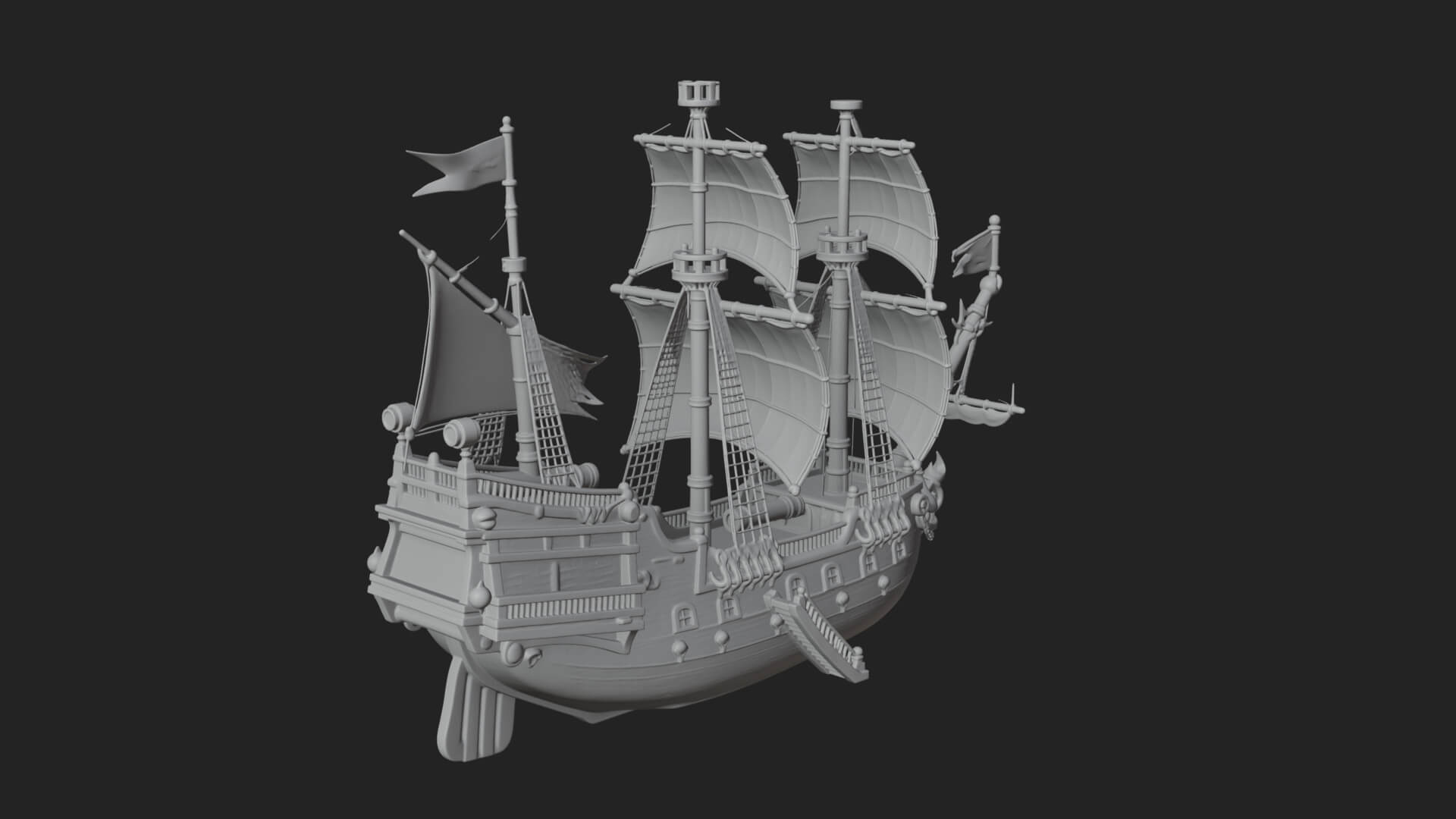 Red Sail Pirate Ship Model Design 3 3D Print Model 3D Model
