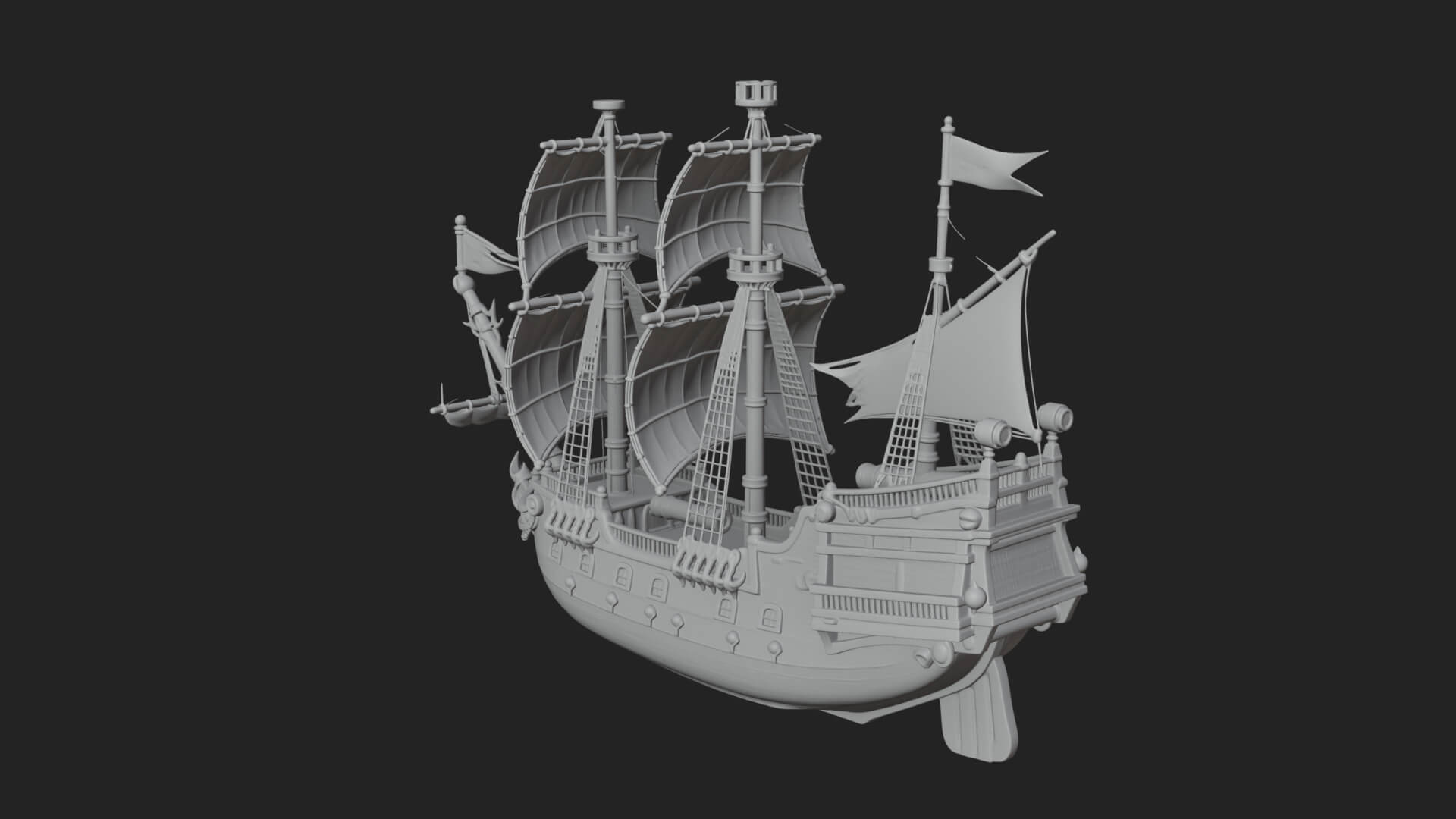 Red Sail Pirate Ship Model Design 3 3D Print Model 3D Model