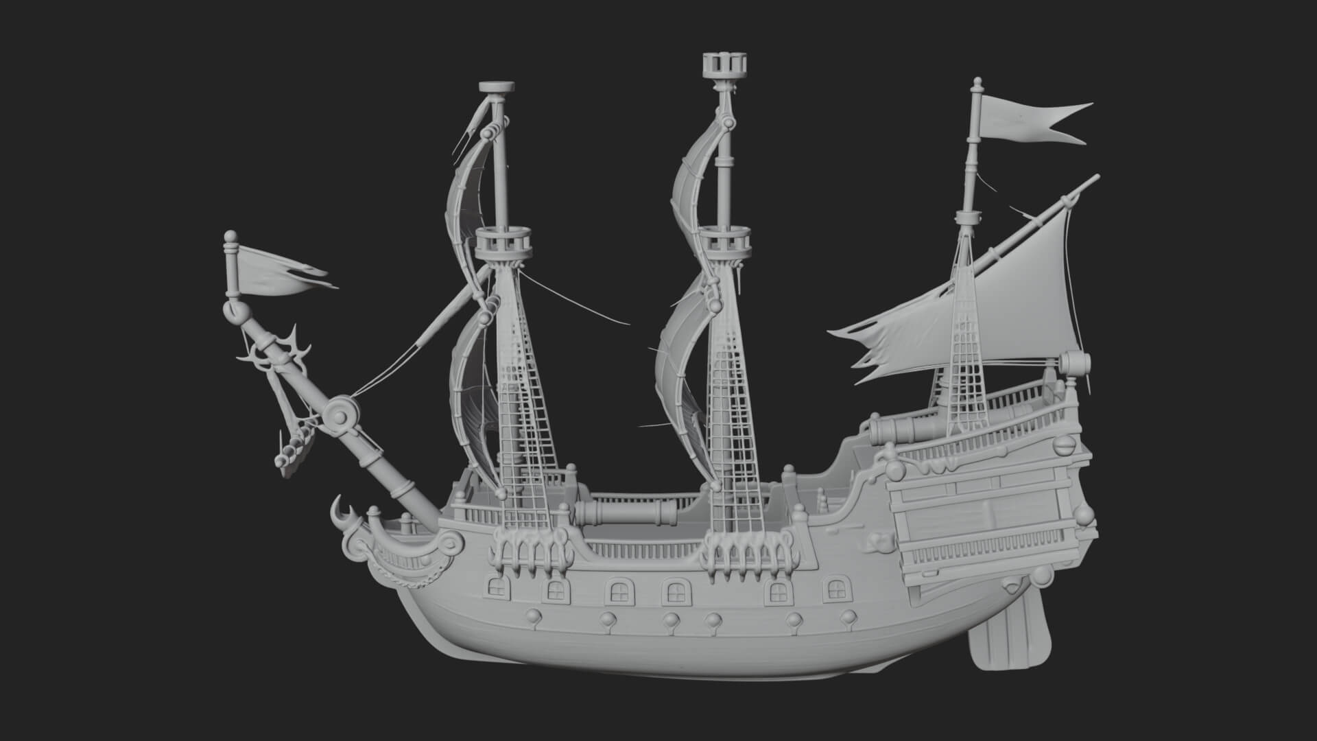 Red Sail Pirate Ship Model Design 3 3D Print Model 3D Model