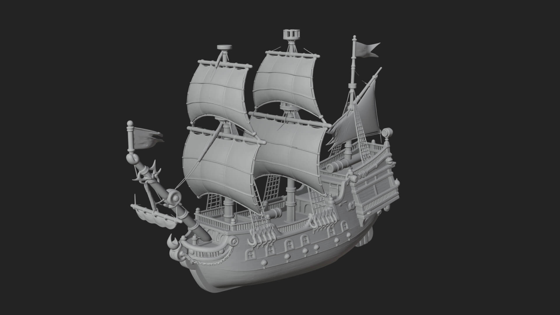Red Sail Pirate Ship Model Design 3 3D Print Model 3D Model
