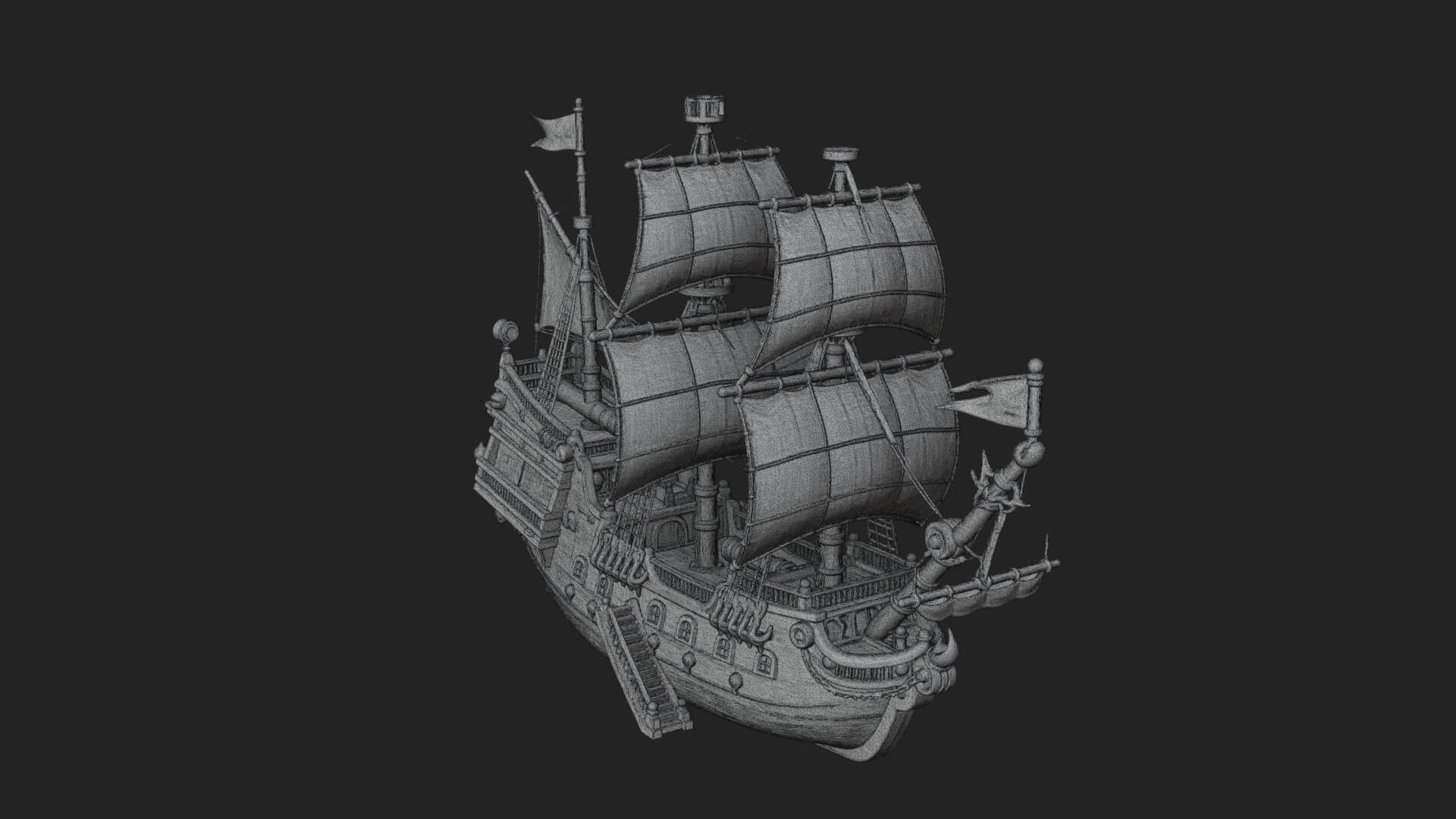 Red Sail Pirate Ship Model Design 3 3D Print Model 3D Model