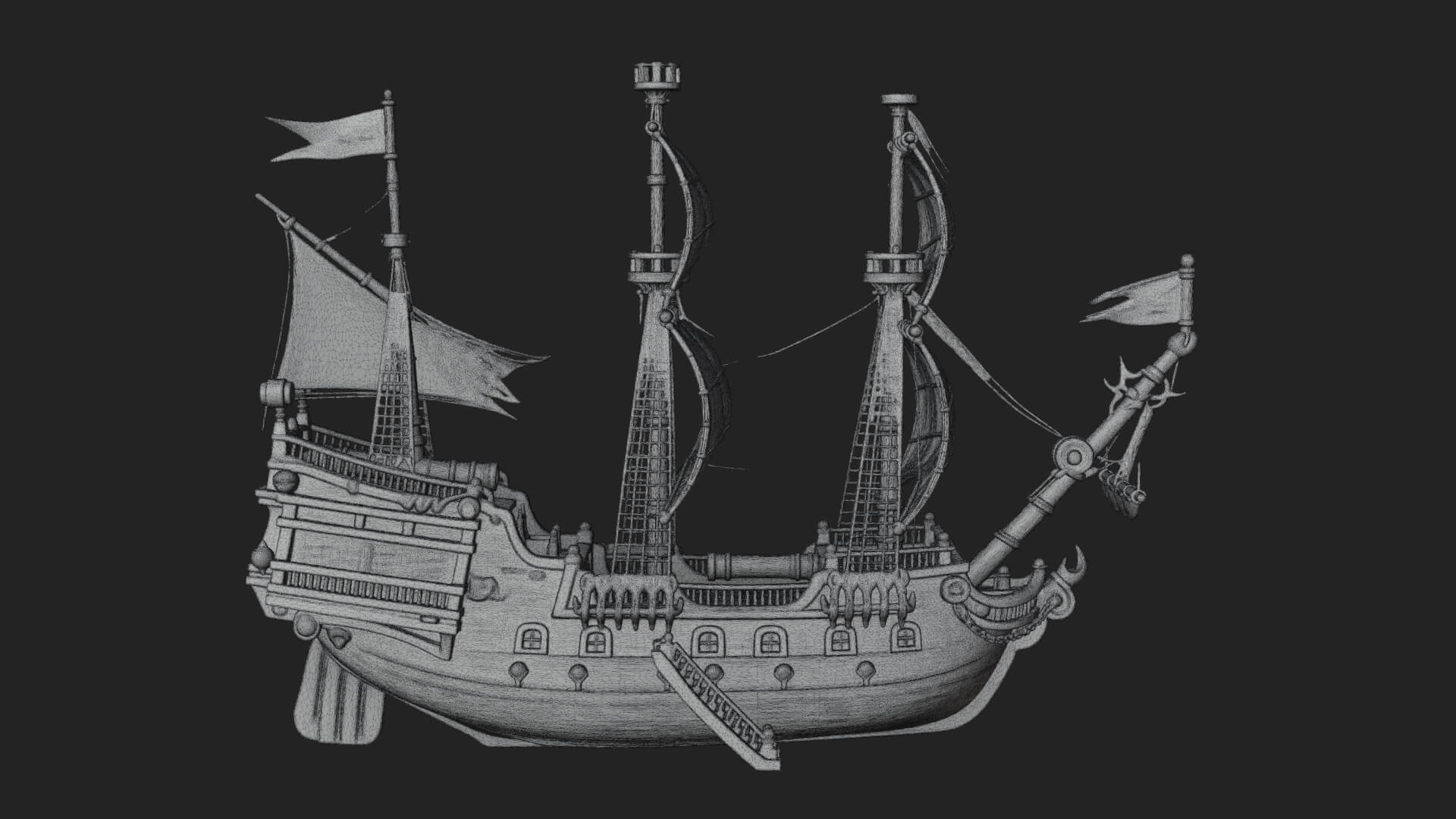 Red Sail Pirate Ship Model Design 3 3D Print Model 3D Model
