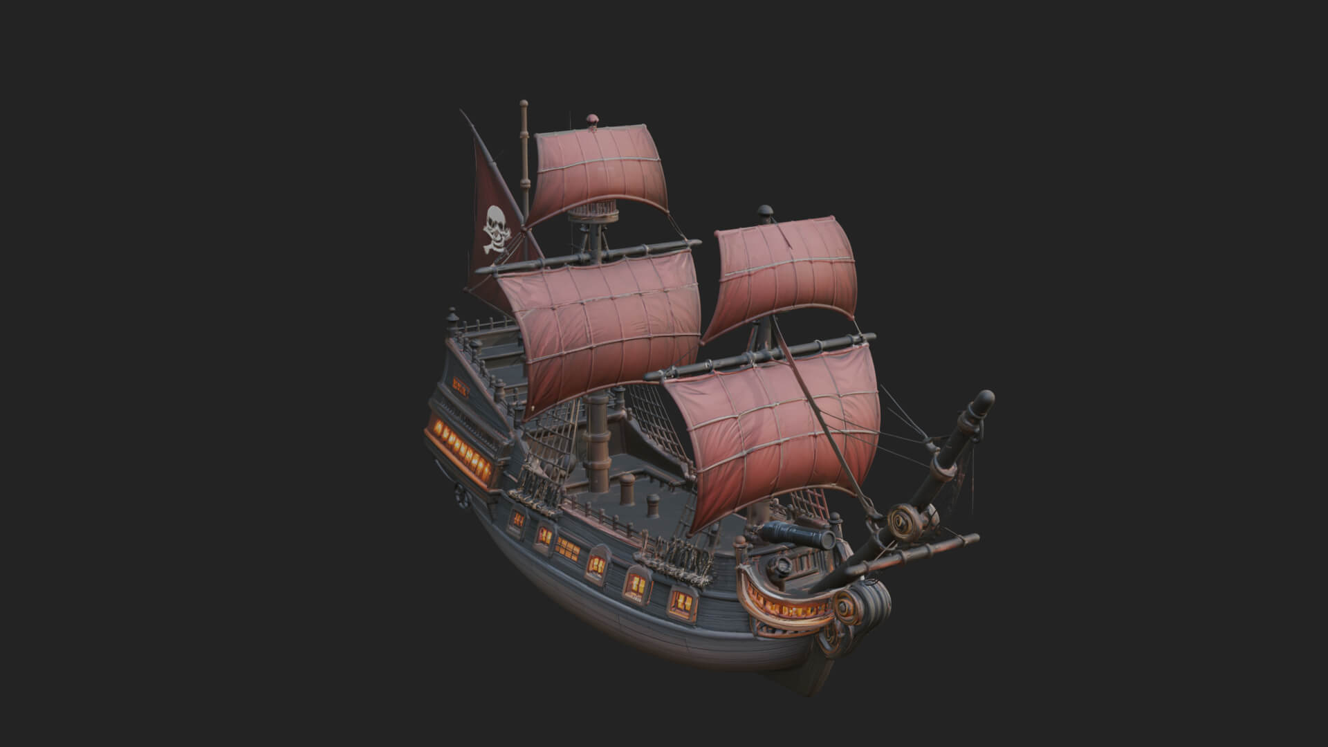 Red Sail Pirate Ship Model Design 4 3D Print Model 3D Model