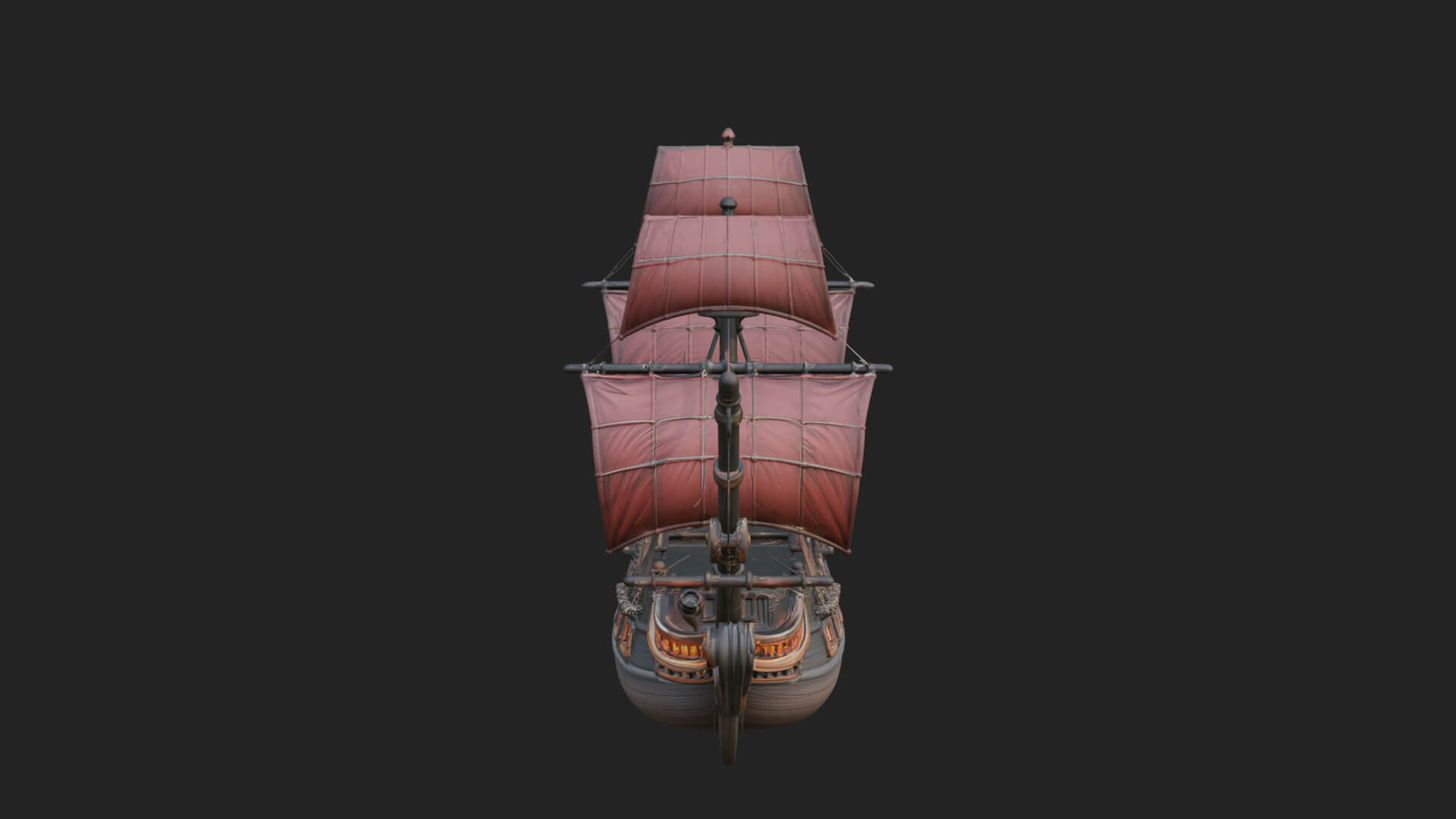 Red Sail Pirate Ship Model Design 4 3D Print Model 3D Model
