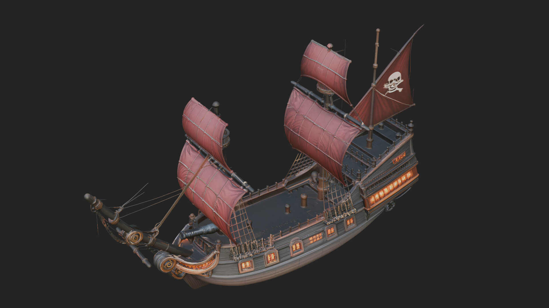 Red Sail Pirate Ship Model Design 4 3D Print Model 3D Model