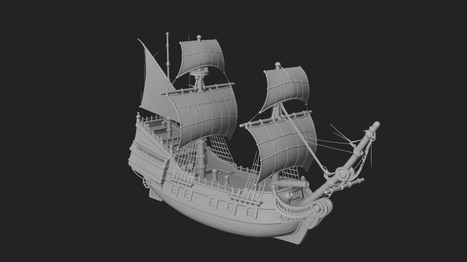 Red Sail Pirate Ship Model Design 4 3D Print Model 3D Model