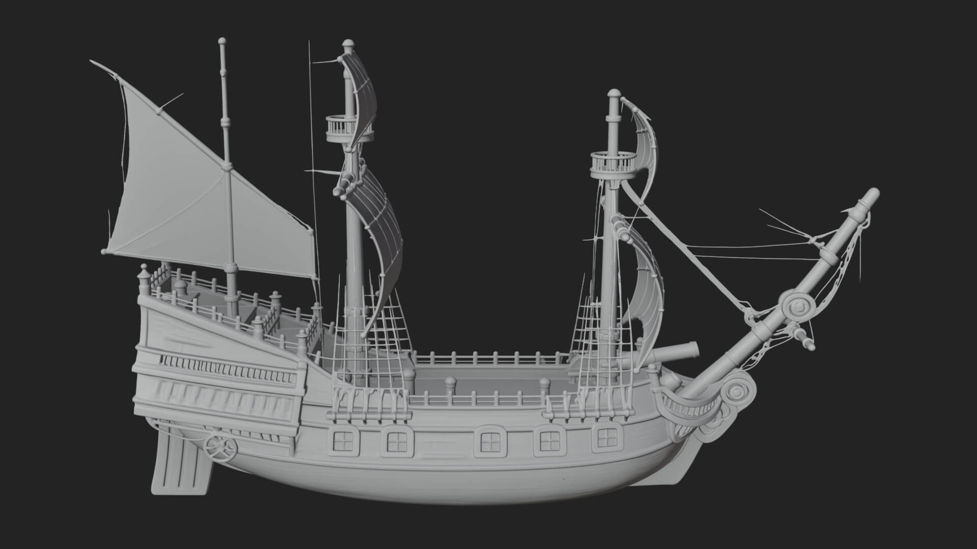 Red Sail Pirate Ship Model Design 4 3D Print Model 3D Model