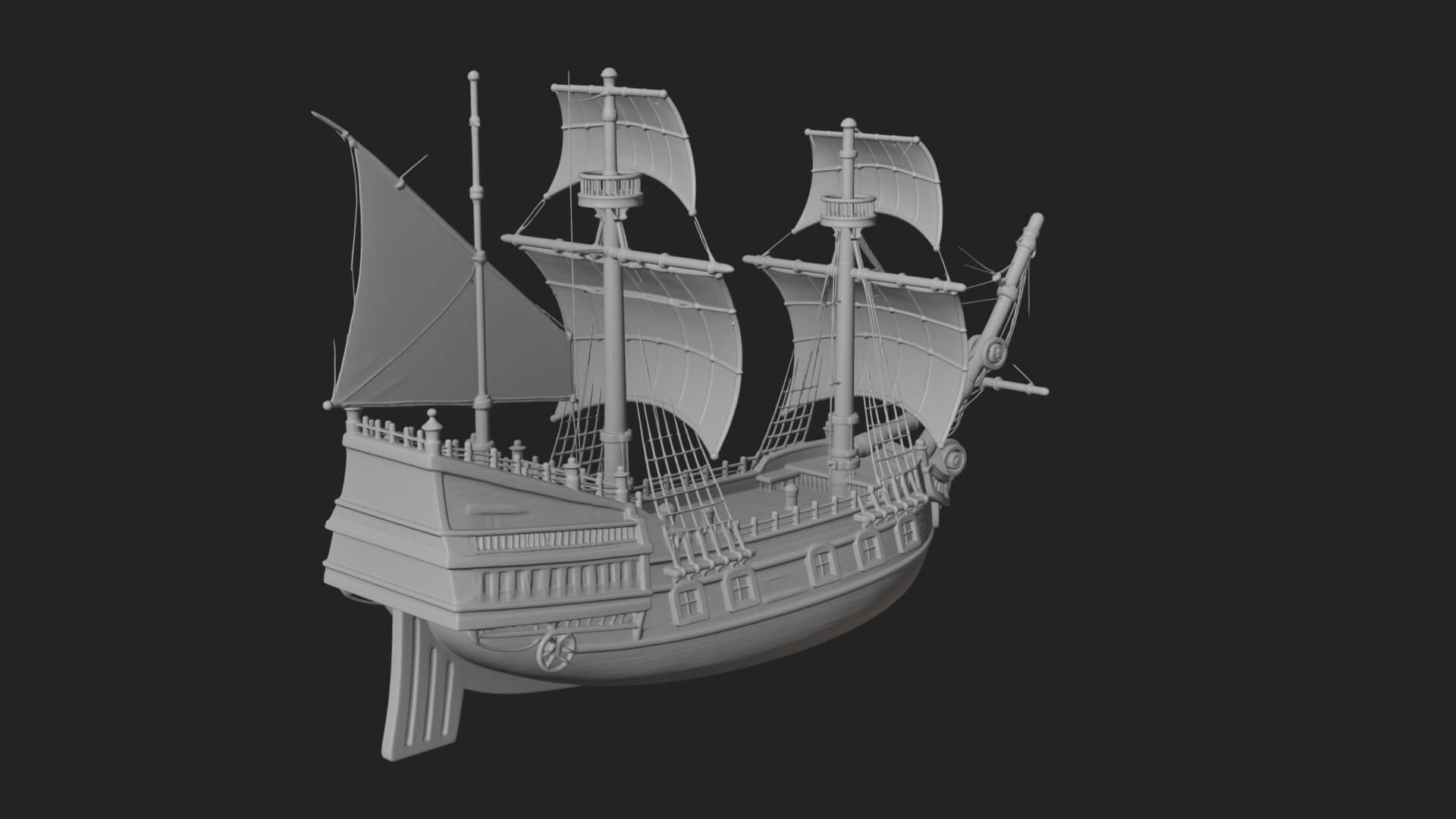 Red Sail Pirate Ship Model Design 4 3D Print Model 3D Model
