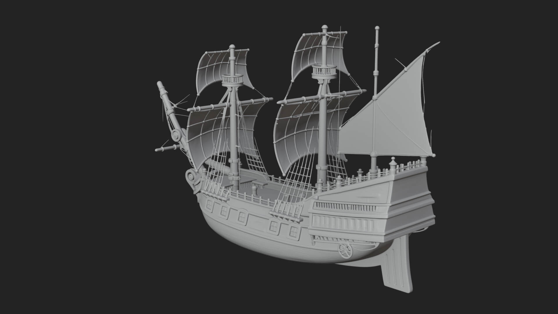 Red Sail Pirate Ship Model Design 4 3D Print Model 3D Model