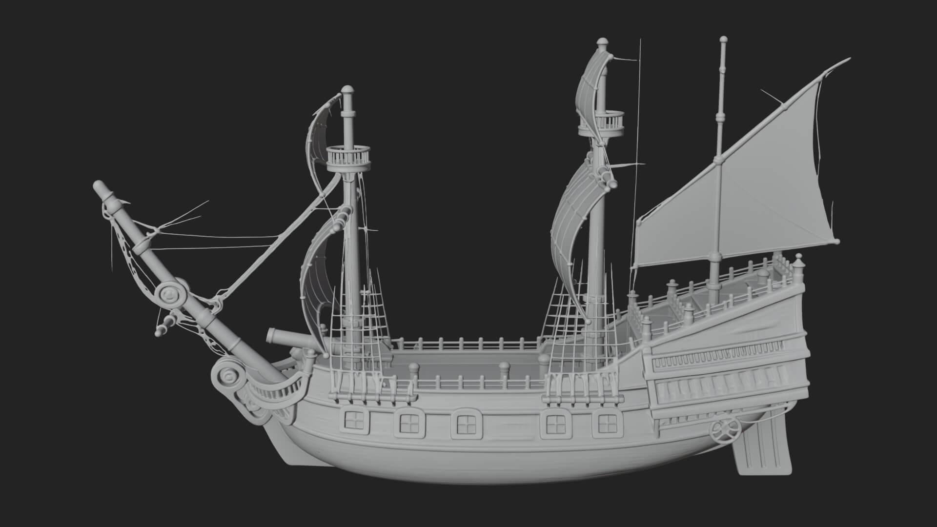 Red Sail Pirate Ship Model Design 4 3D Print Model 3D Model
