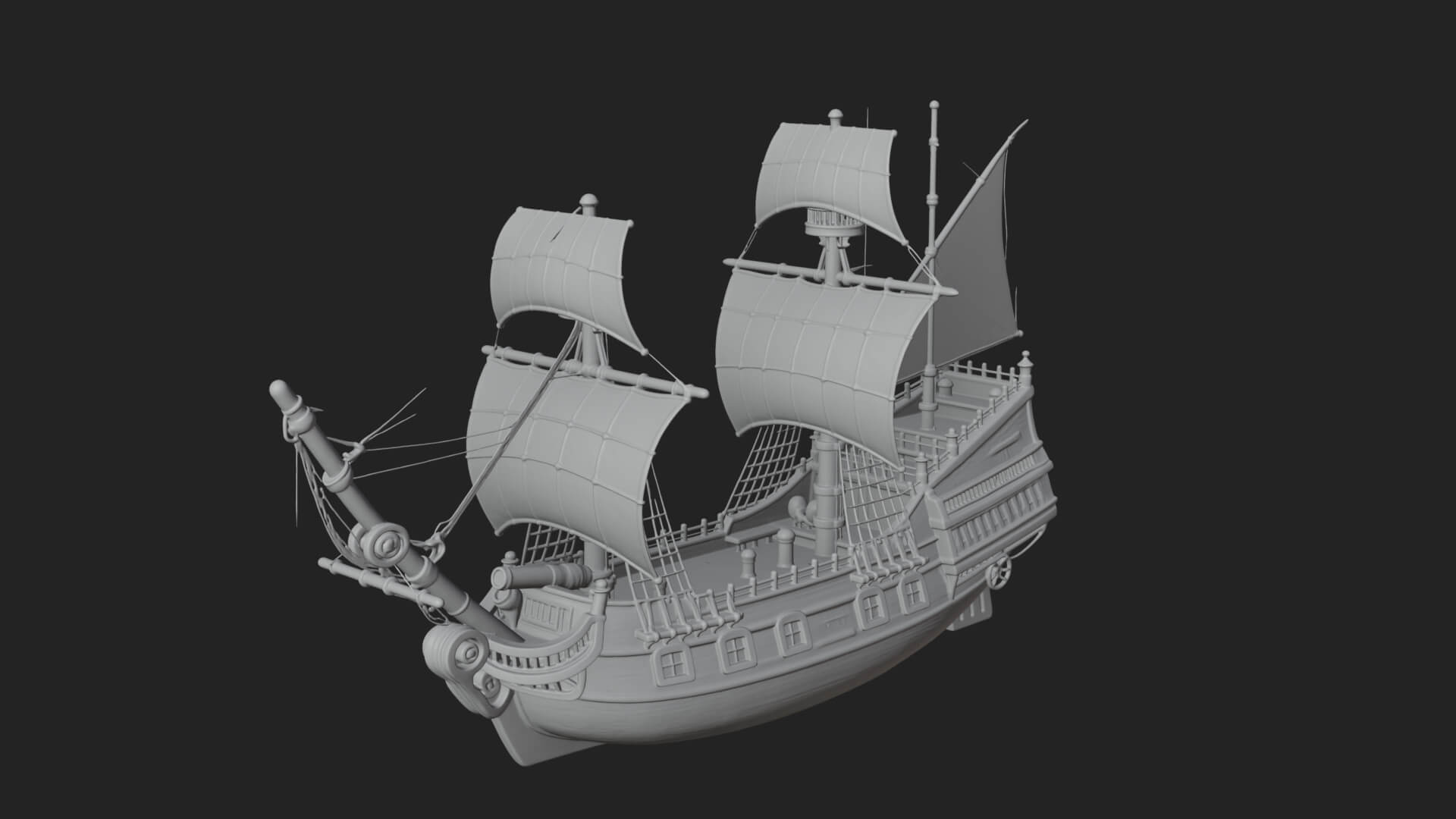 Red Sail Pirate Ship Model Design 4 3D Print Model 3D Model