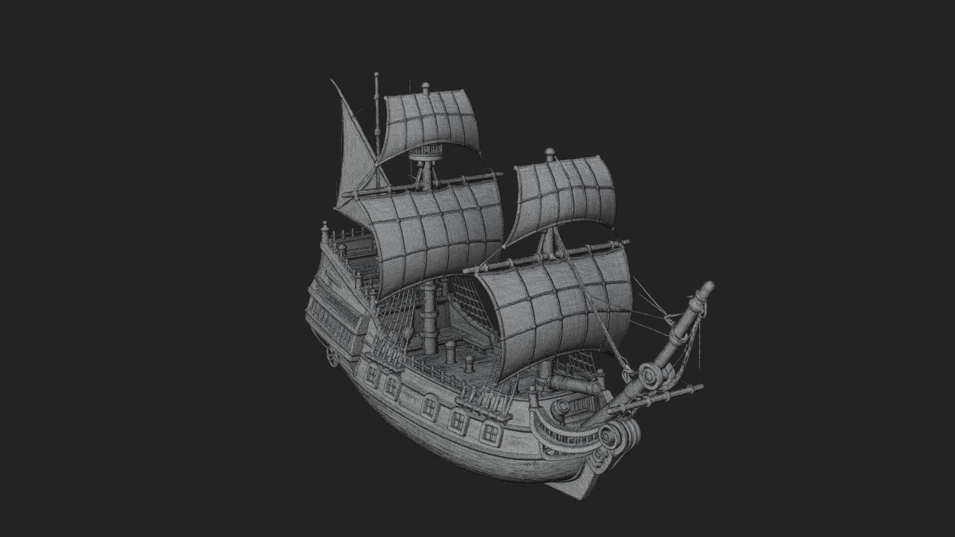 Red Sail Pirate Ship Model Design 4 3D Print Model 3D Model