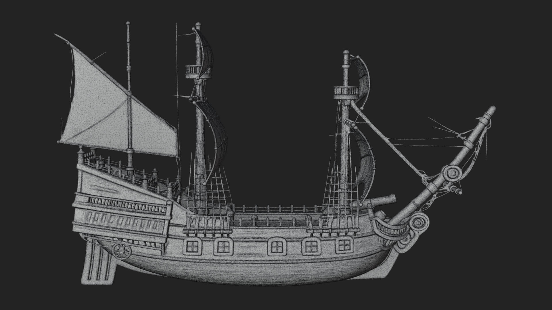 Red Sail Pirate Ship Model Design 4 3D Print Model 3D Model