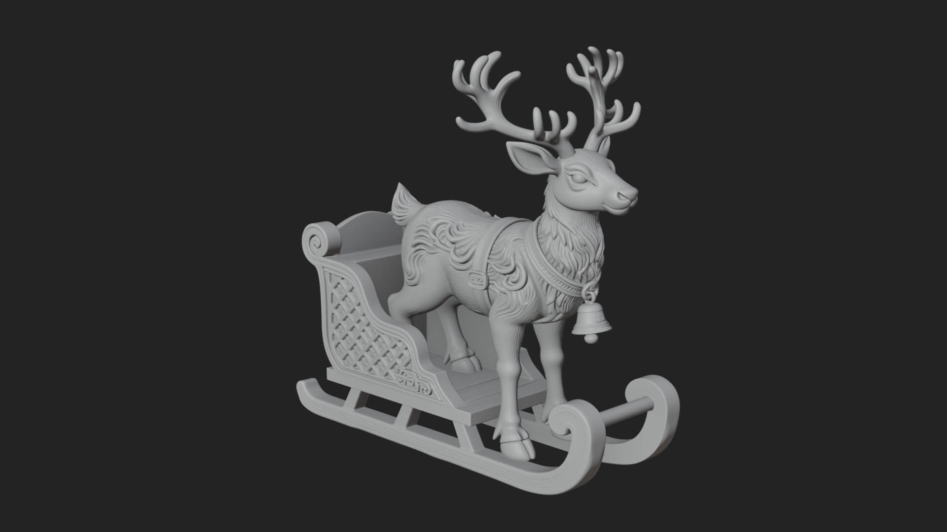 Reindeer with Sleigh Model Design 1 3D Print Model 3D Model