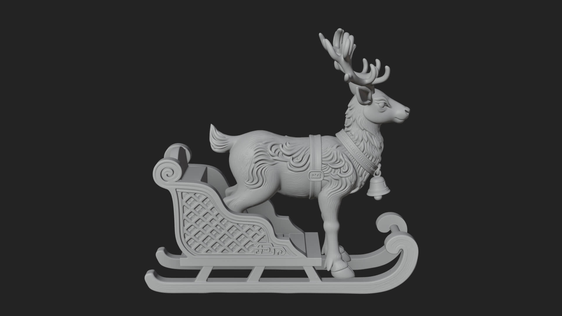 Reindeer with Sleigh Model Design 1 3D Print Model 3D Model
