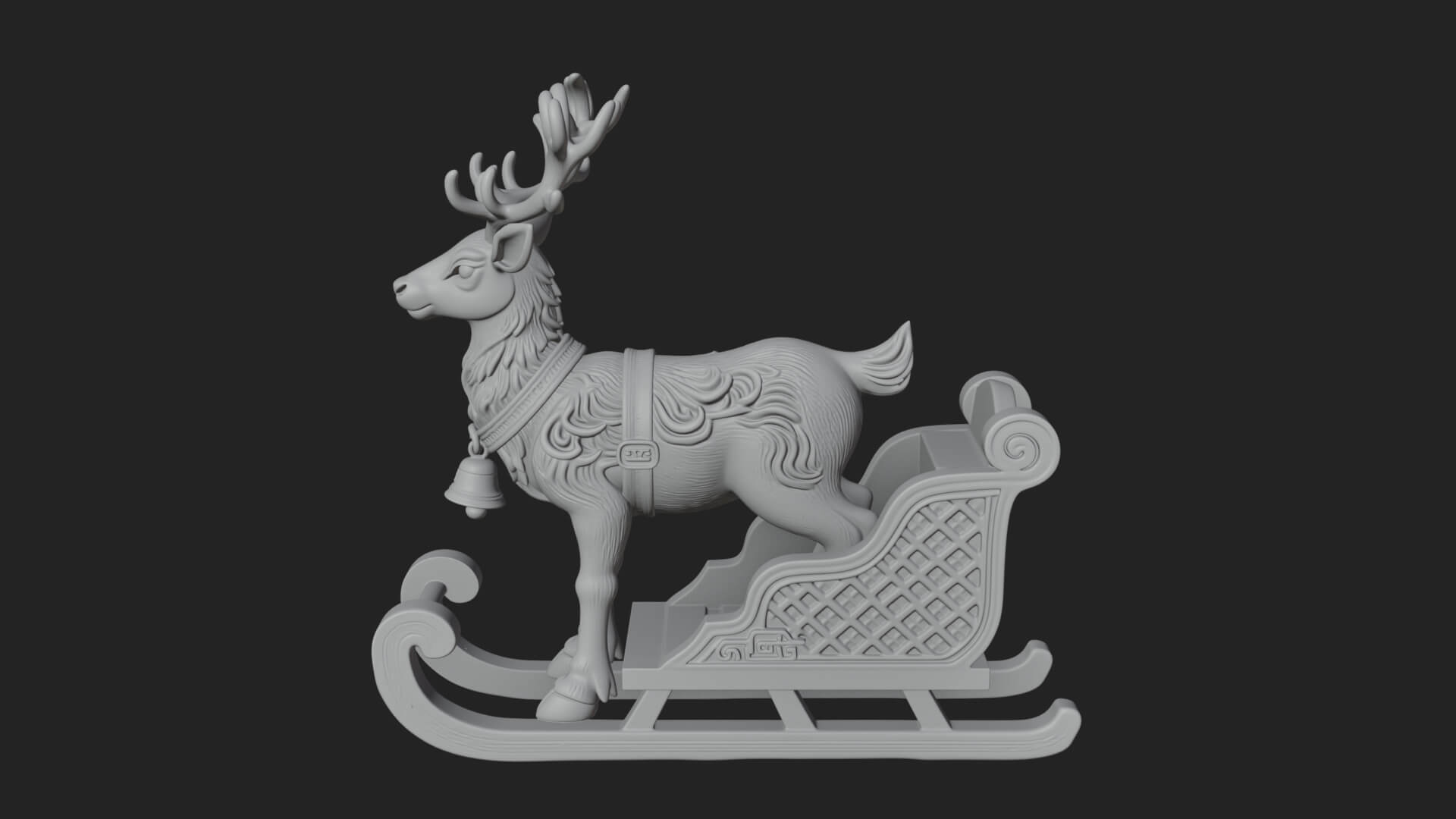 Reindeer with Sleigh Model Design 1 3D Print Model 3D Model