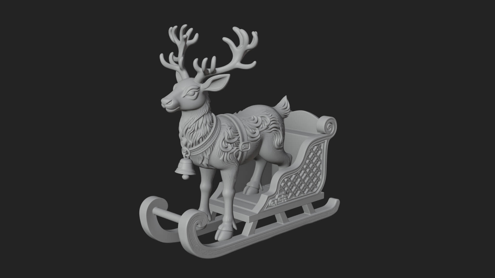 Reindeer with Sleigh Model Design 1 3D Print Model 3D Model