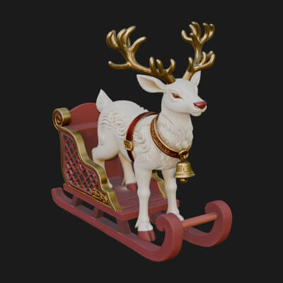 Reindeer with Sleigh Model Design 1 3D Print Model