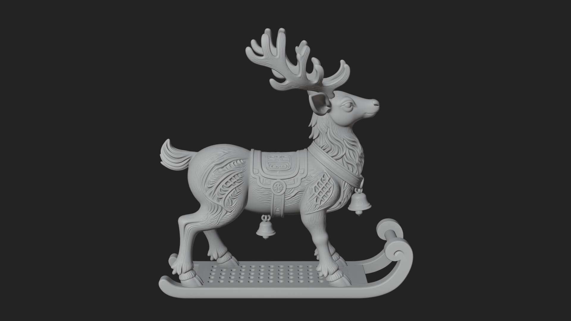 Reindeer with Sleigh Model Design 2 3D Print Model 3D Model