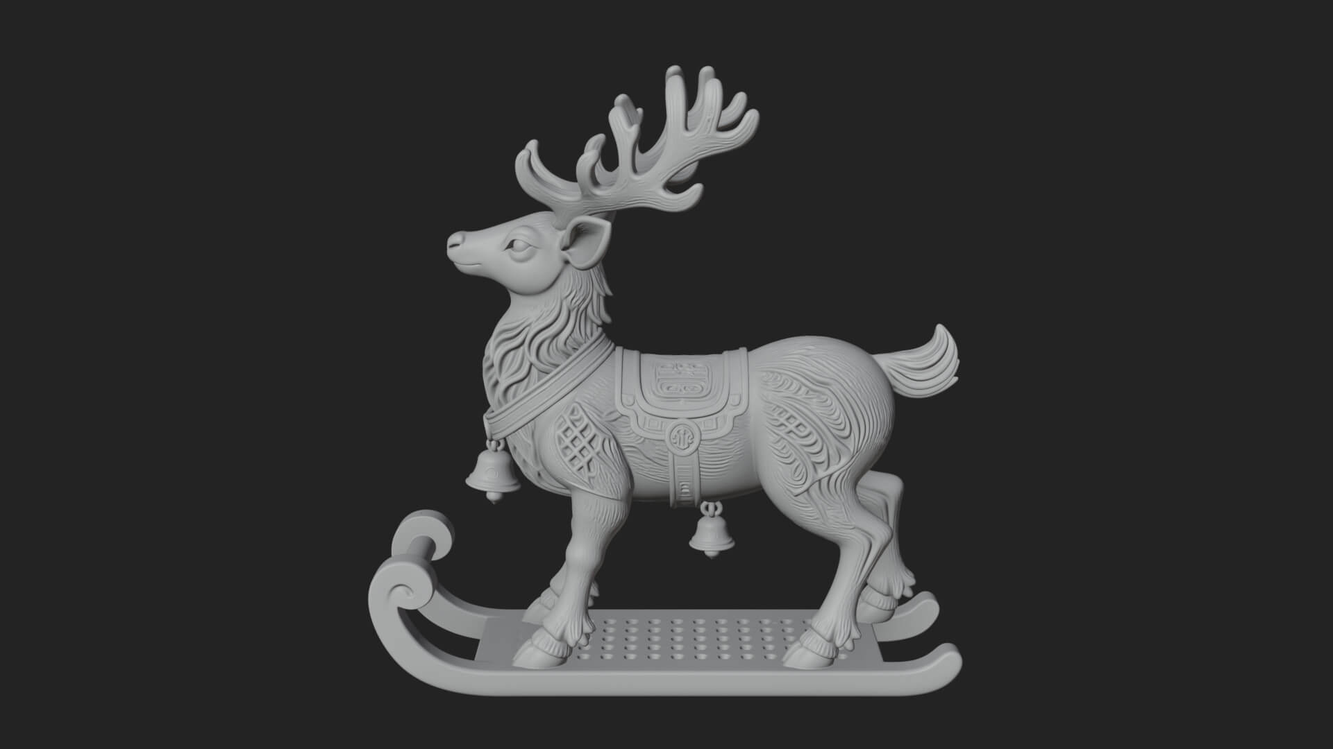 Reindeer with Sleigh Model Design 2 3D Print Model 3D Model