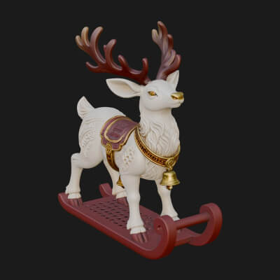 Reindeer with Sleigh Model Design 2 3D Print Model