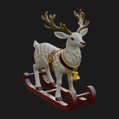 Reindeer with Sleigh Model Design 3 3D Print Model