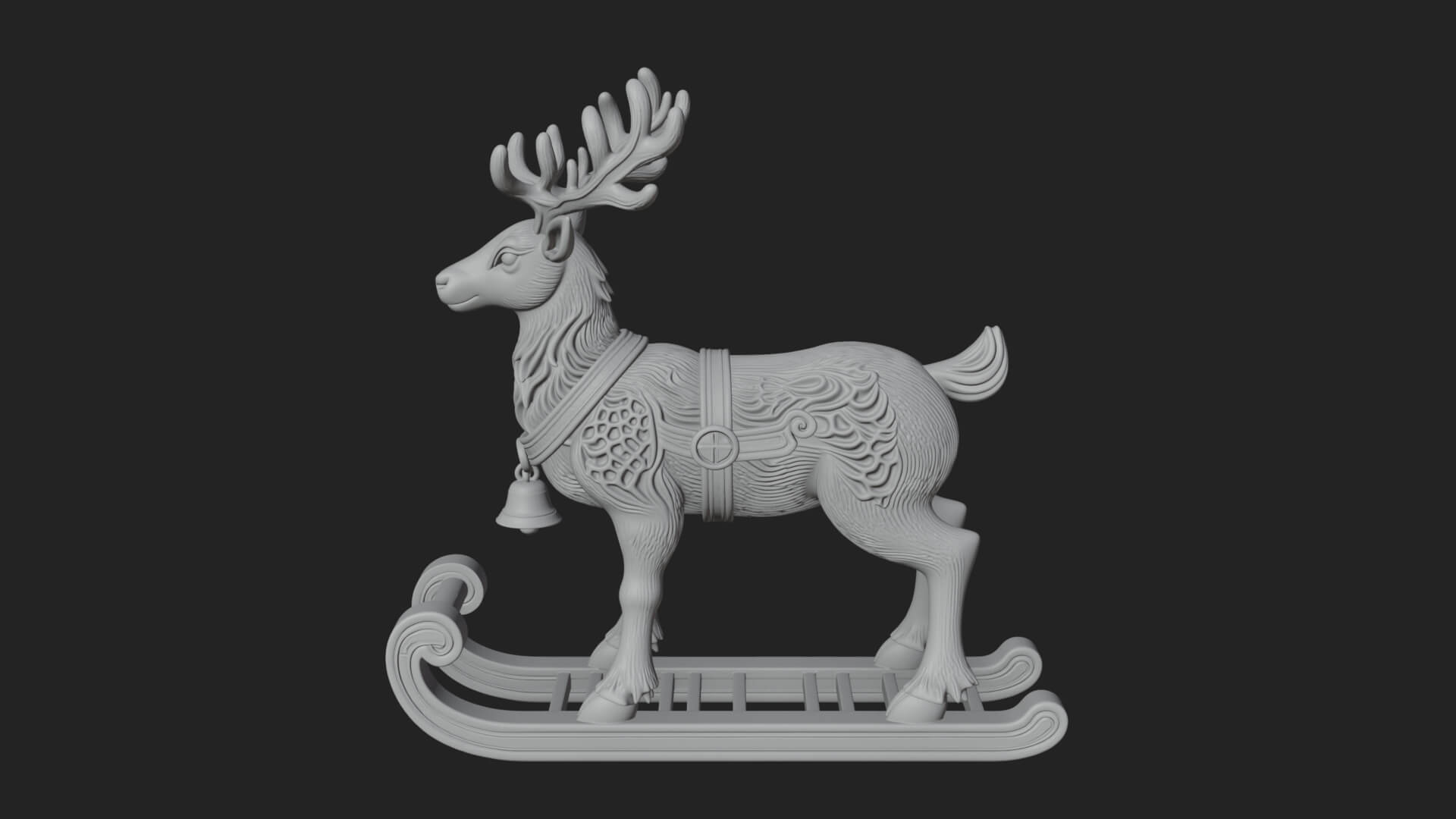 Reindeer with Sleigh Model Design 4 3D Print Model 3D Model