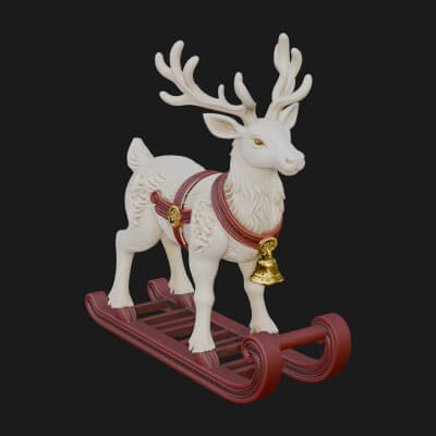 Reindeer with Sleigh Model Design 4 3D Print Model