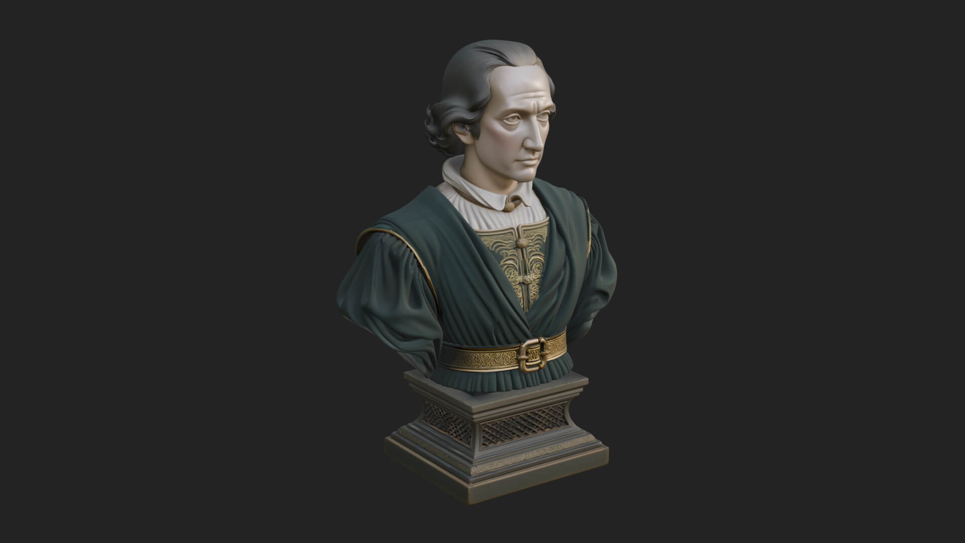 Renaissance Gentleman Bust Design 1 3D Print Model 3D Model