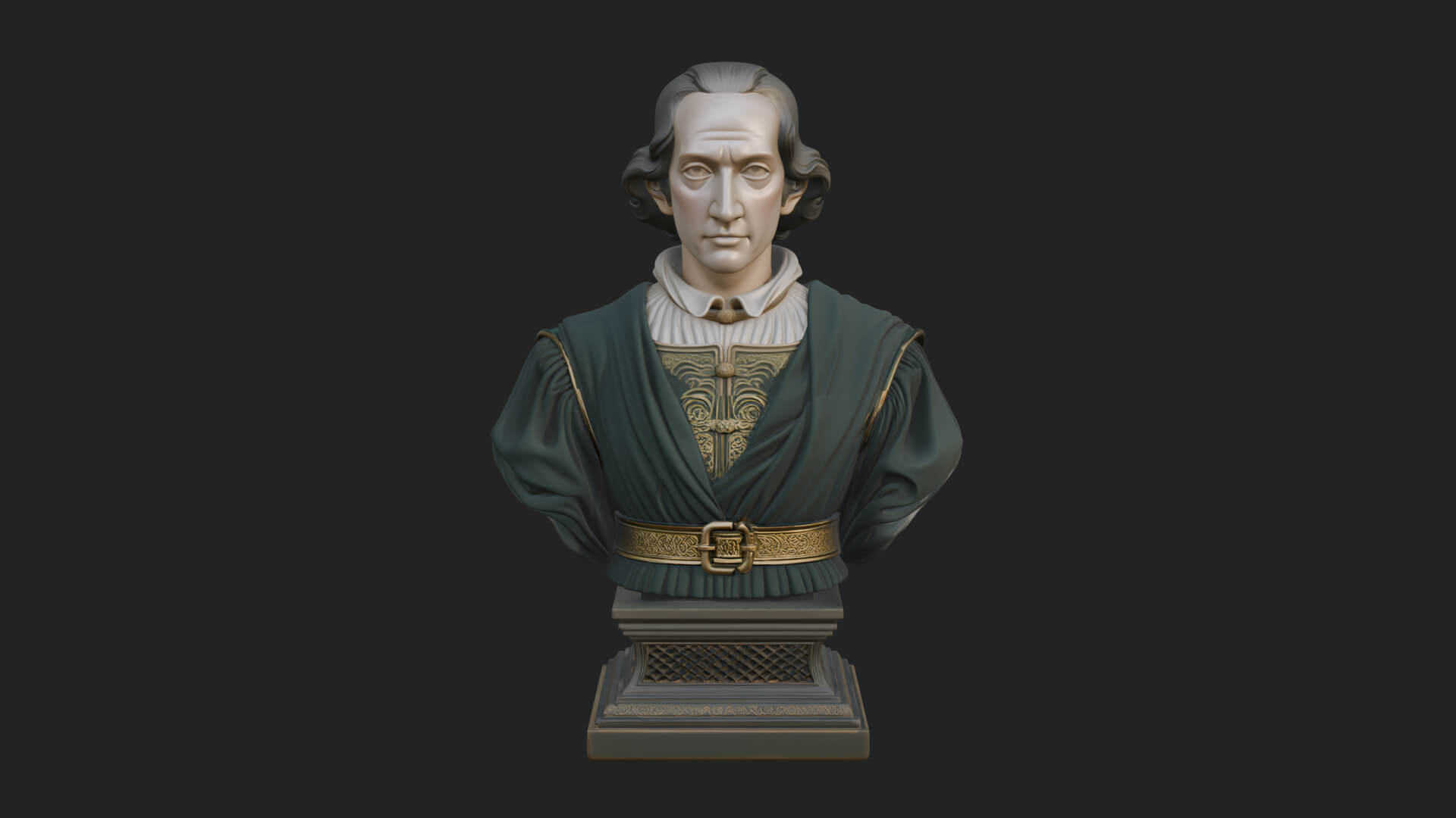 Renaissance Gentleman Bust Design 1 3D Print Model 3D Model