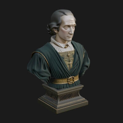 Renaissance Gentleman Bust Design 1 3D Print Model