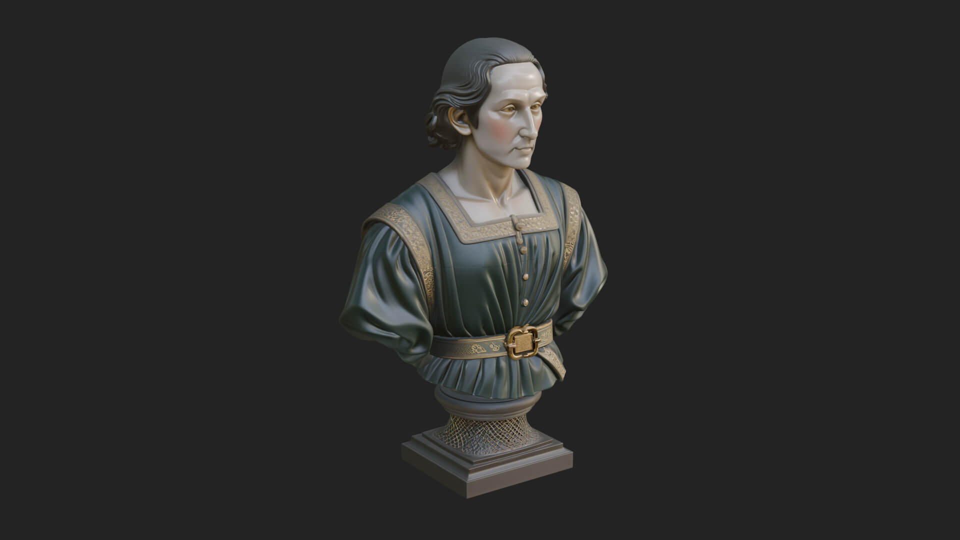 Renaissance Gentleman Bust Design 2 3D Print Model 3D Model