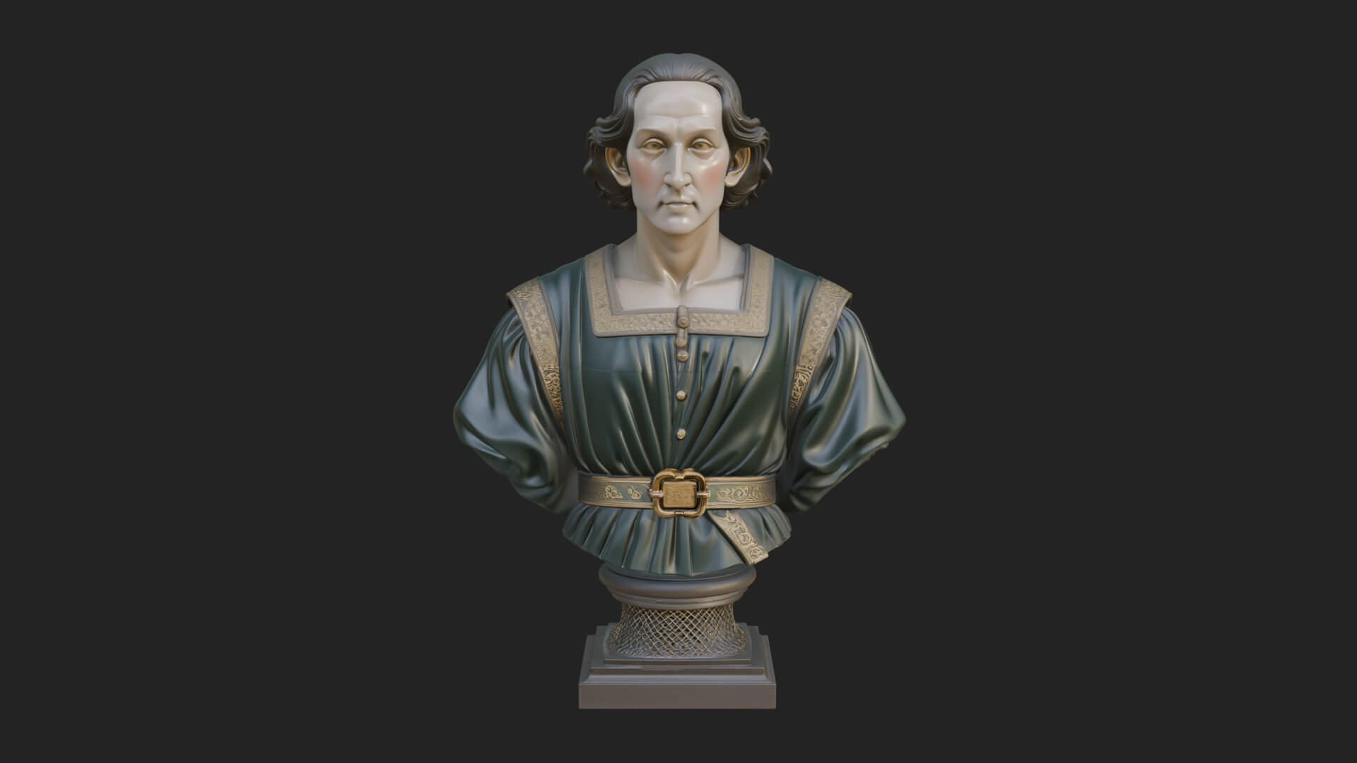 Renaissance Gentleman Bust Design 2 3D Print Model 3D Model