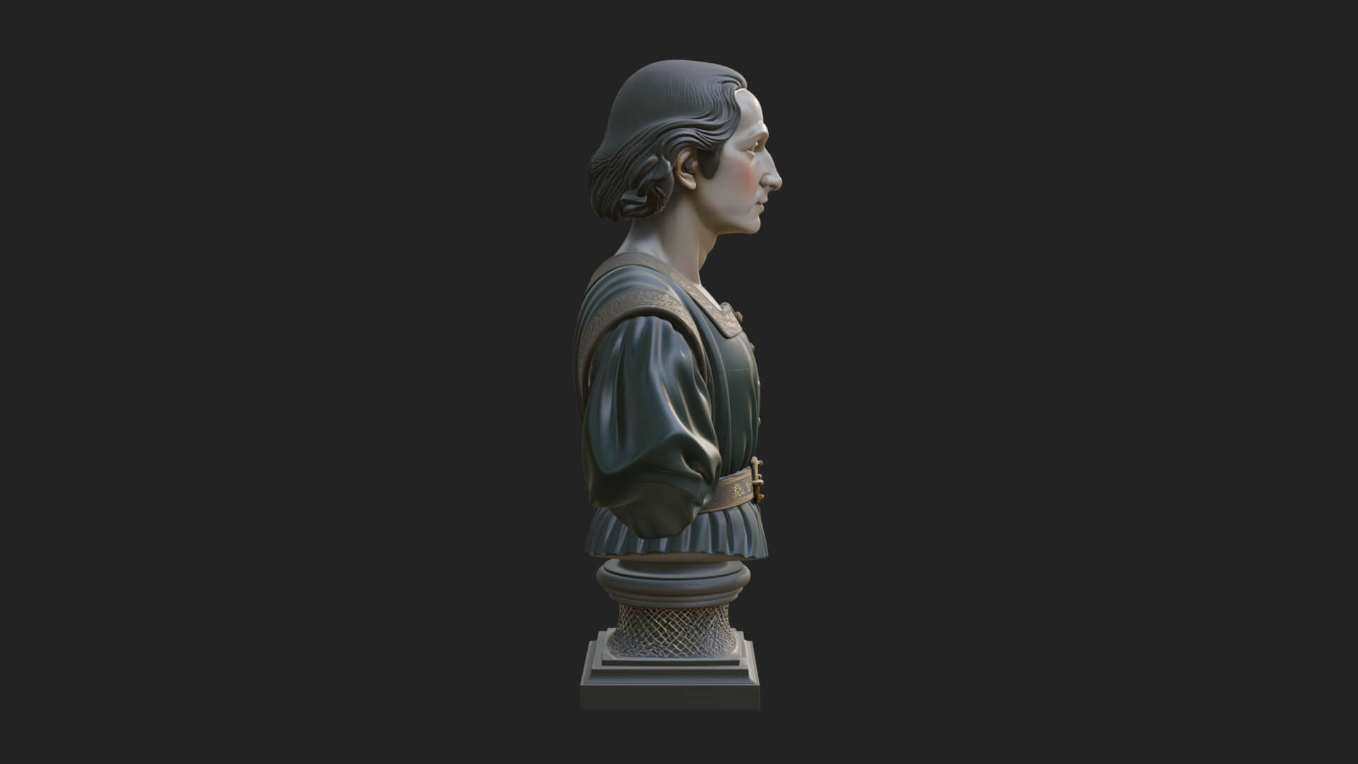 Renaissance Gentleman Bust Design 2 3D Print Model 3D Model