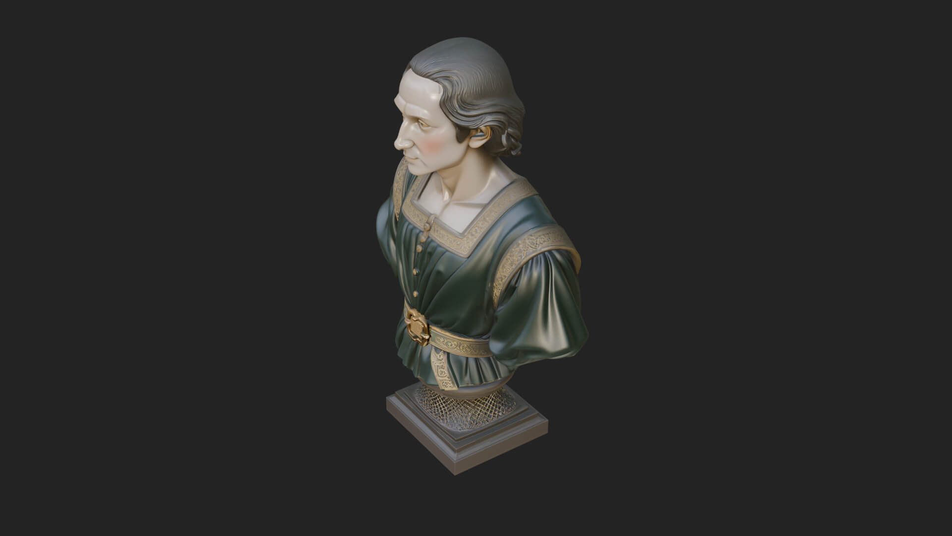 Renaissance Gentleman Bust Design 2 3D Print Model 3D Model