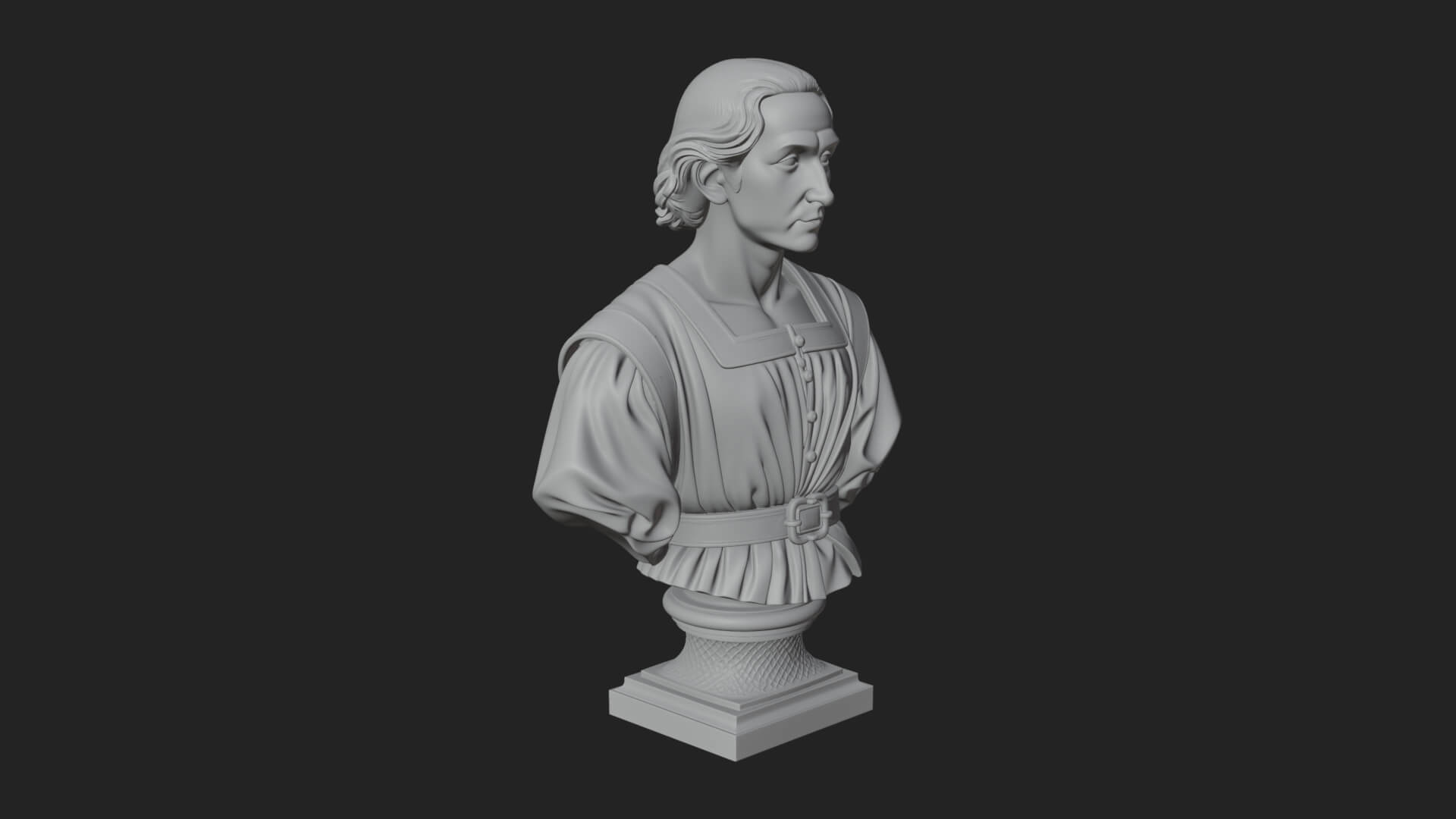 Renaissance Gentleman Bust Design 2 3D Print Model 3D Model