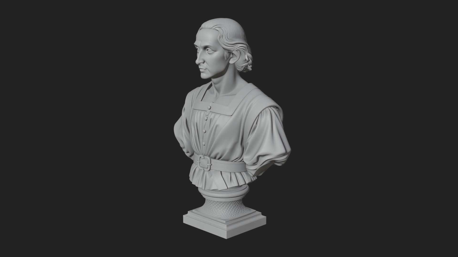 Renaissance Gentleman Bust Design 2 3D Print Model 3D Model