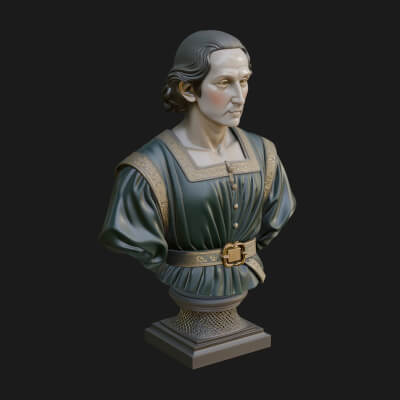 Renaissance Gentleman Bust Design 2 3D Print Model