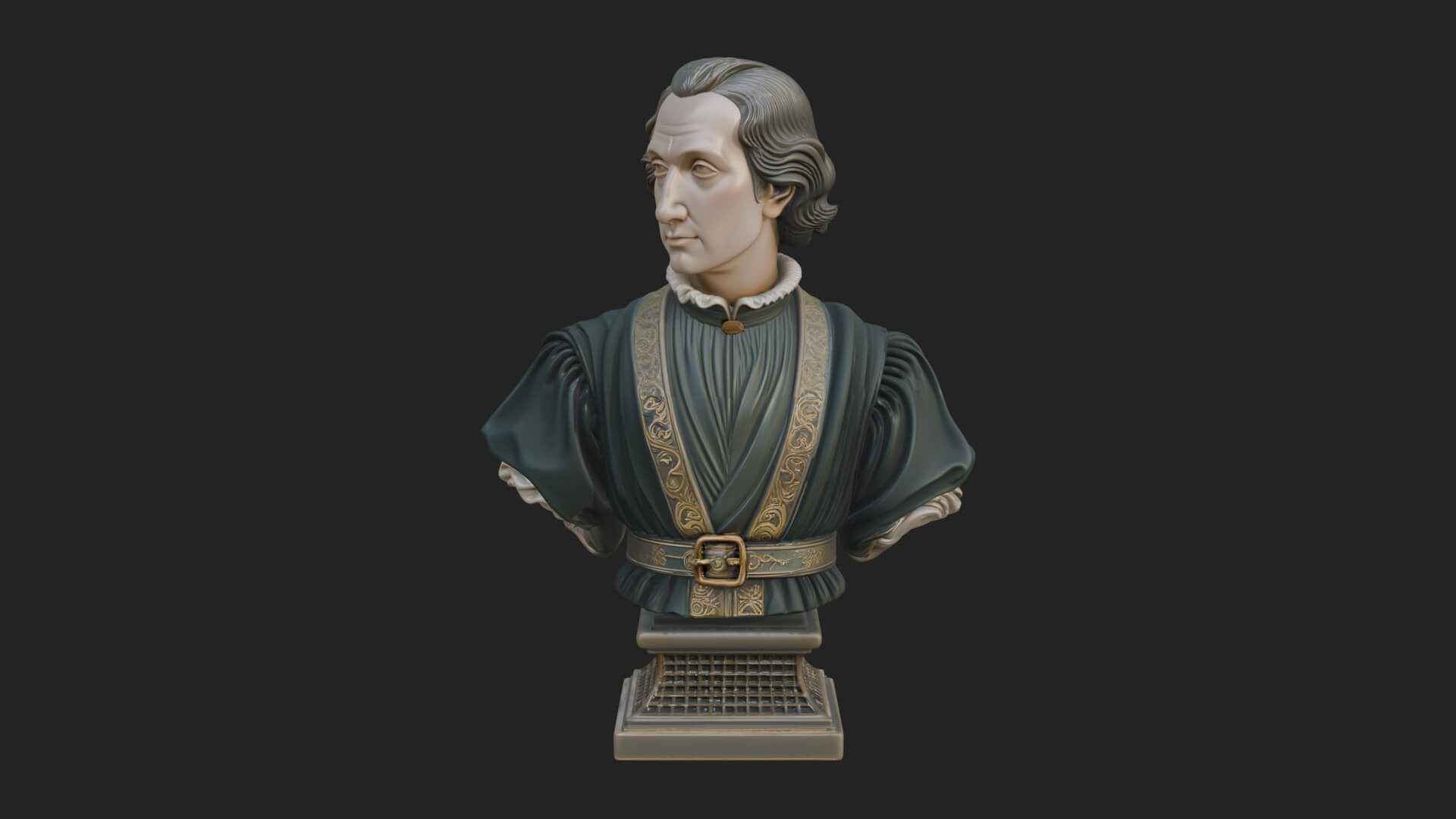 Renaissance Gentleman Bust Design 3 3D Print Model 3D Model