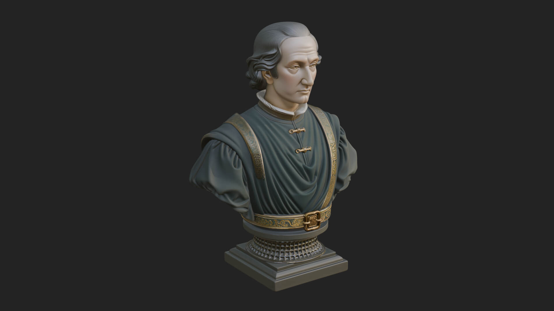 Renaissance Gentleman Bust Design 4 3D Print Model 3D Model