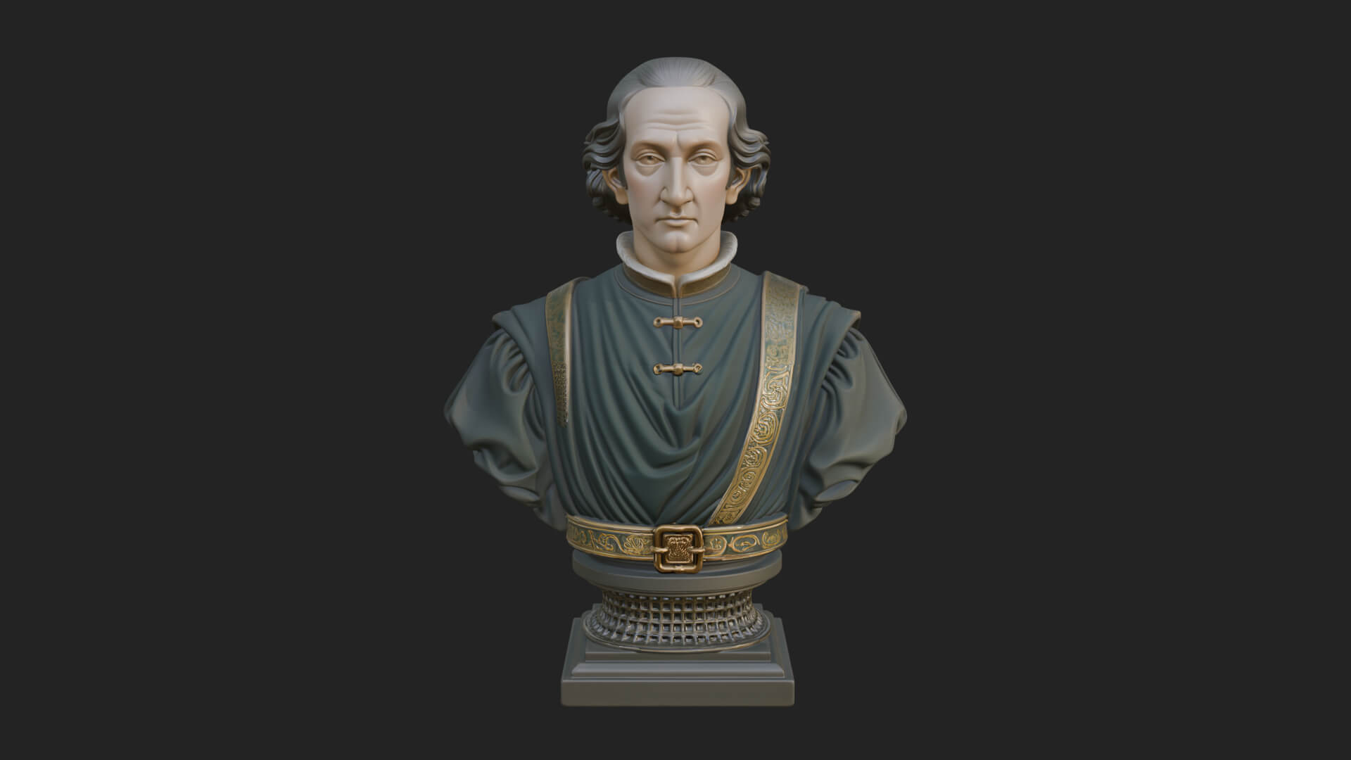 Renaissance Gentleman Bust Design 4 3D Print Model 3D Model