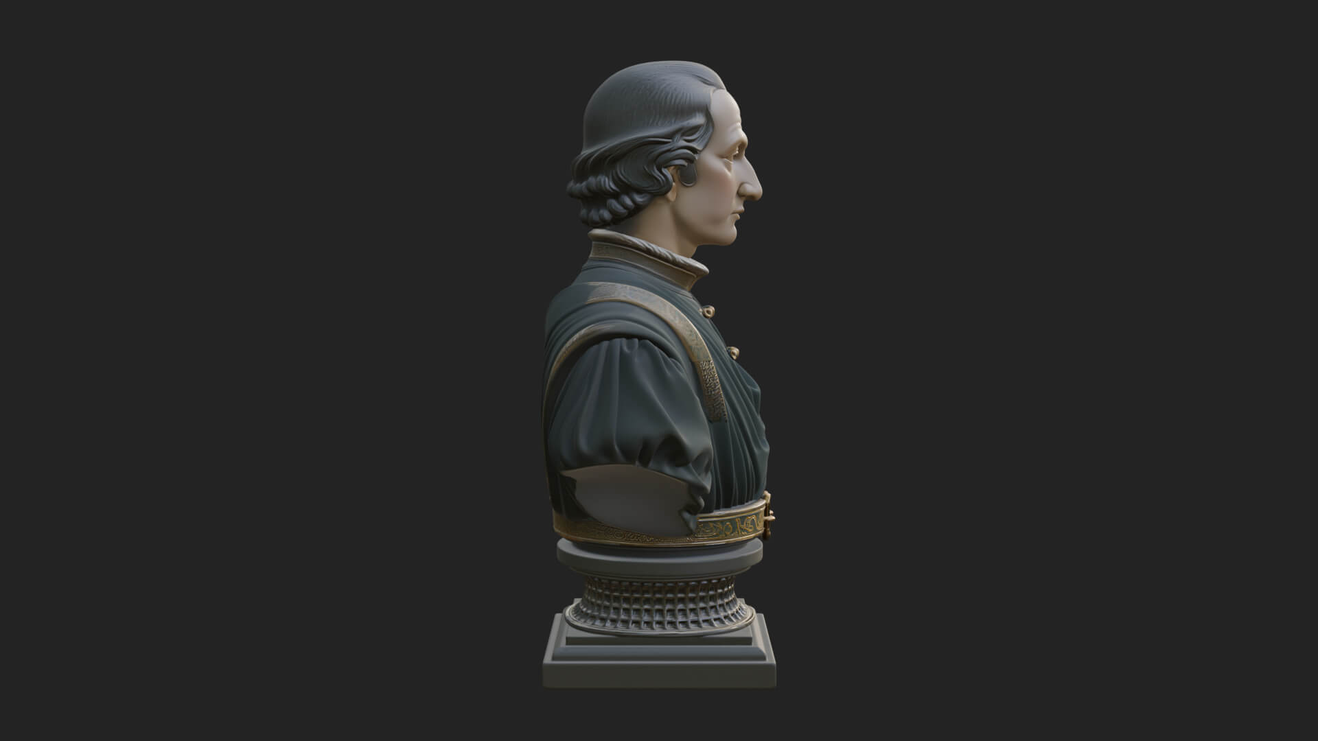 Renaissance Gentleman Bust Design 4 3D Print Model 3D Model