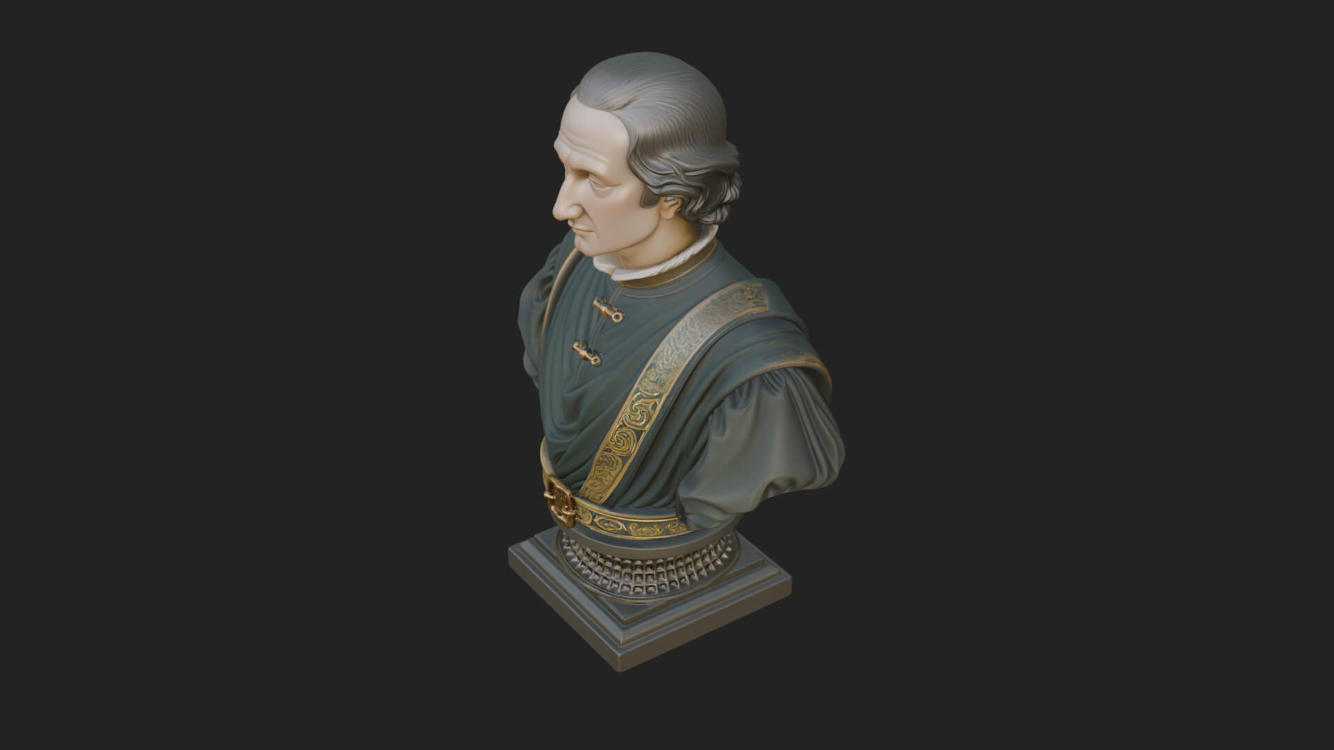Renaissance Gentleman Bust Design 4 3D Print Model 3D Model