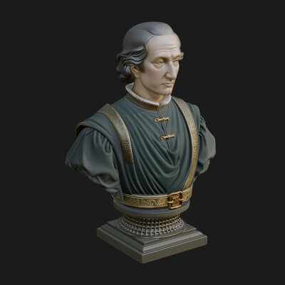 Renaissance Gentleman Bust Design 4 3D Print Model